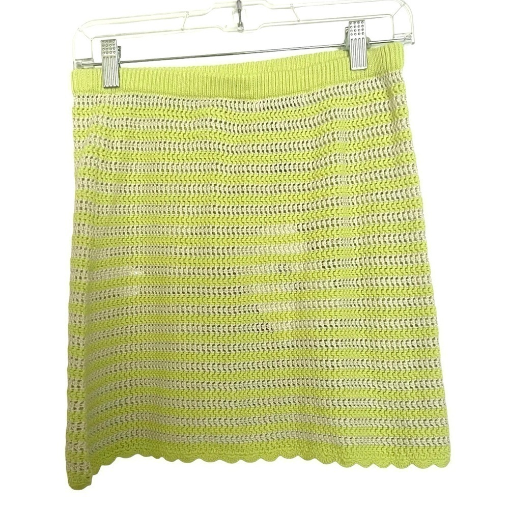 AlexaChung Lime Ivory Stripe Crochet Effect Mini Skirt NWT Small - Picture 3 of 12